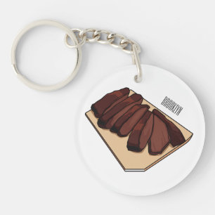 Beef brisket cartoon illustration  key ring