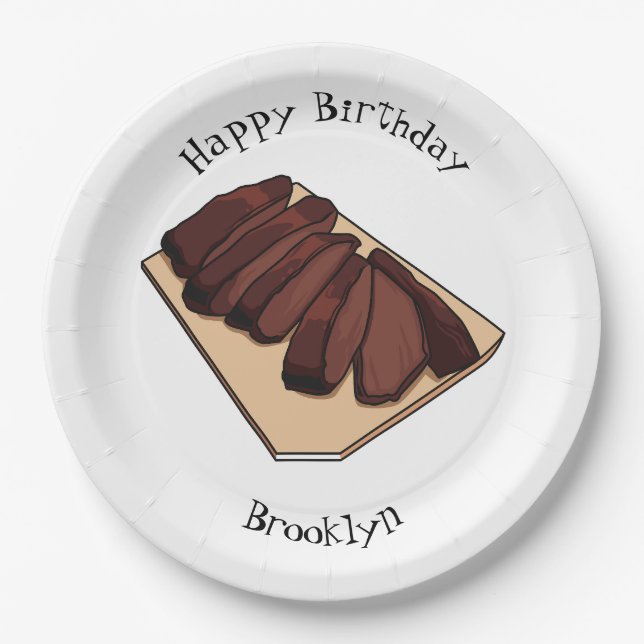 Beef brisket cartoon illustration paper plate (Front)