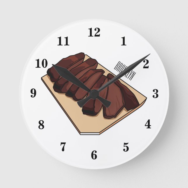Beef brisket cartoon illustration round clock (Front)