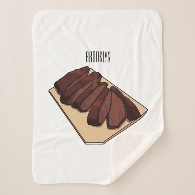Beef brisket cartoon illustration sherpa blanket (Front)