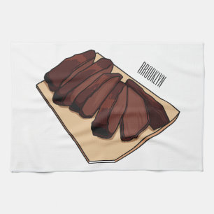 Beef brisket cartoon illustration tea towel