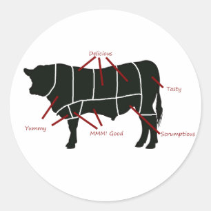 Beef Butcher Chart - Tasty Delicious Yummy Beef! Classic Round Sticker