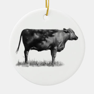 Beef Cow/Heifer in Pencil: Realism: Drawing Ceramic Tree Decoration
