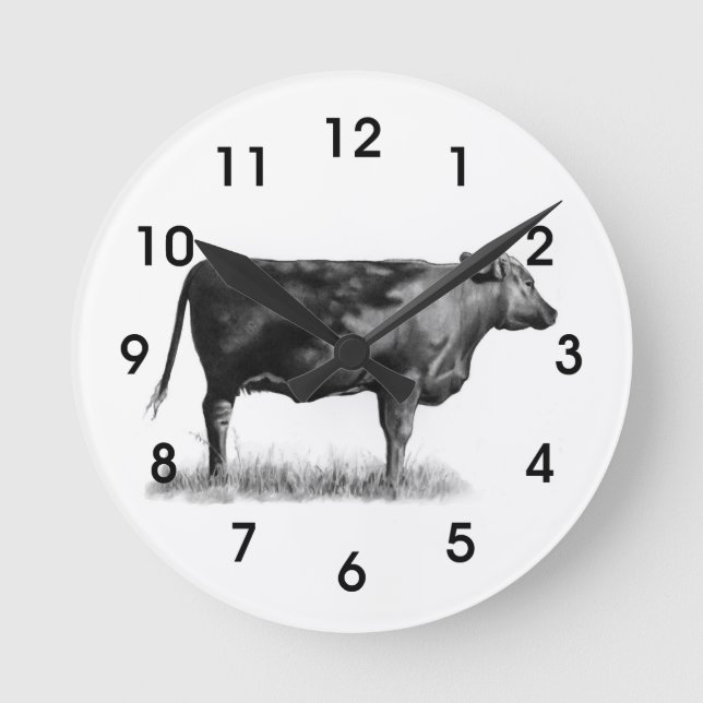 Beef Cow/Heifer in Pencil: Realism: Drawing Round Clock (Front)