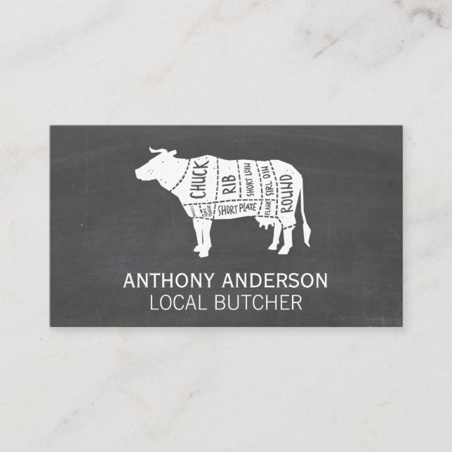 Beef Diagram | Beef Cut Chart | Chalkboard Business Card (Front)