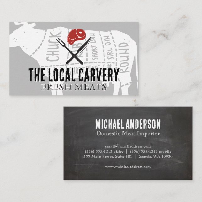 Beef Diagram | Butcher | Steak House Business Card (Front/Back)