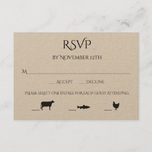 Beef Fish Chicken 3 Entree Choice Wedding RSVP Card
