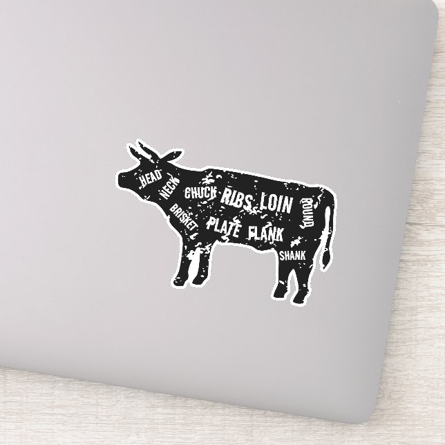 Beef meat cuts cow silhouette vinyl sticker (Detail)