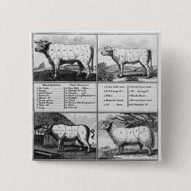 Beef, Veal, Pork, and Mutton Cuts, 1802 15 Cm Square Badge (Front)