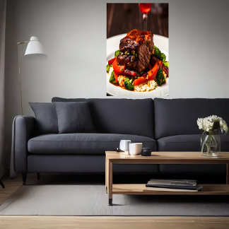 Beef with rice and vegetable | AI Art Poster