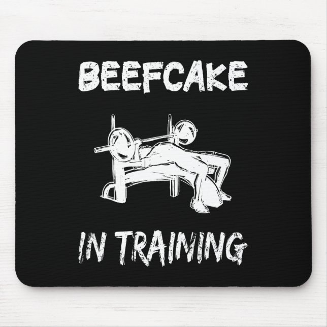 Beefcake In Training Gym Muscle Funny Bodybuilding Mouse Mat (Front)