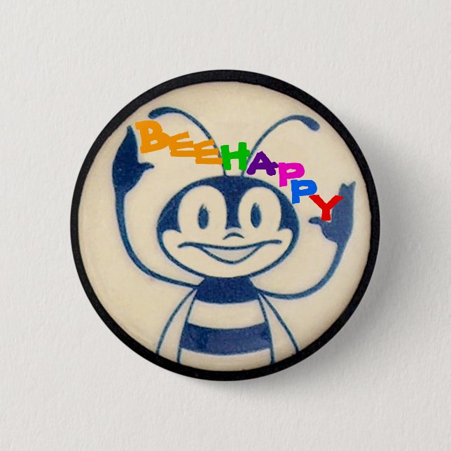 BEEHAPPY 6 CM ROUND BADGE (Front)