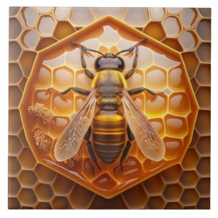 Beehive and Bee Ceramic Tile, Amber Colour Tile