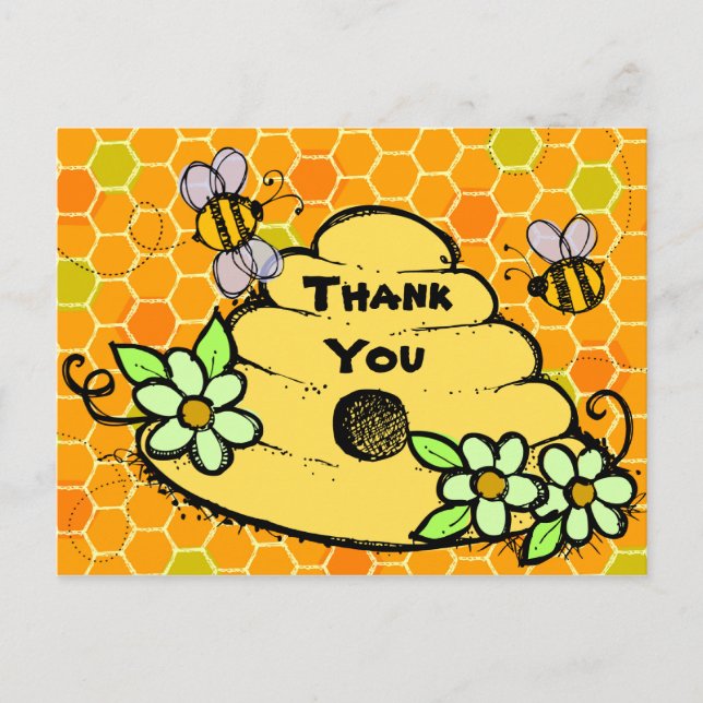 Beehive and Bees Birthday Thank You Postcard (Front)