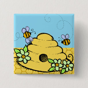 Beehive and Bees Button