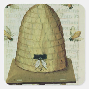Beehive and Bees Square Sticker
