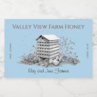 Beehive and Bees Vintage Cornflower Blue