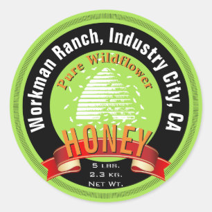 Beehive and Custom Round Text Honey Jar Classic Round Sticker