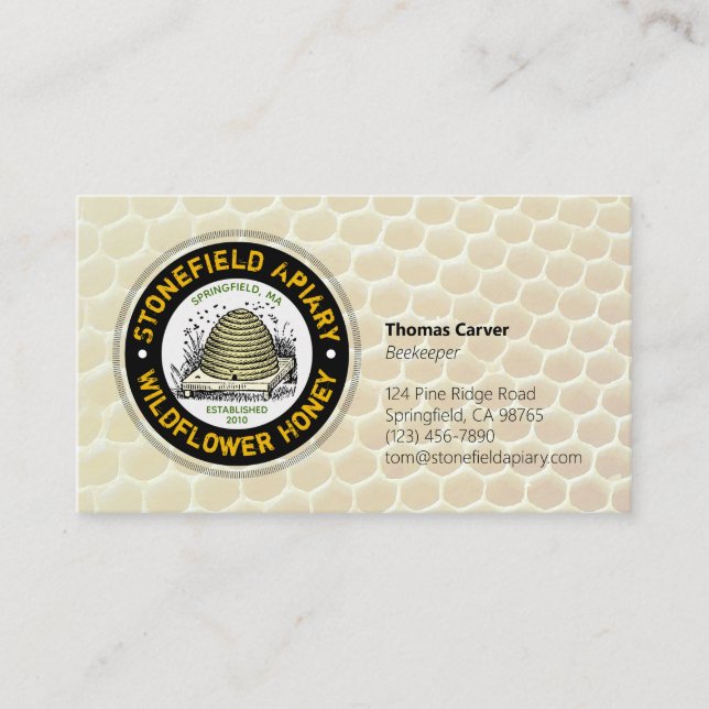 Beehive Apiary Golden Honeycomb Business Card (Front)