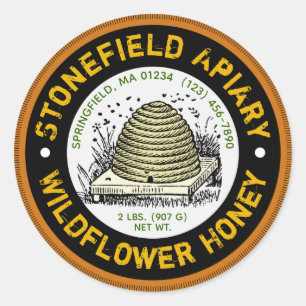 Beehive Apiary Name Dark Amber Honey Jar Stickers