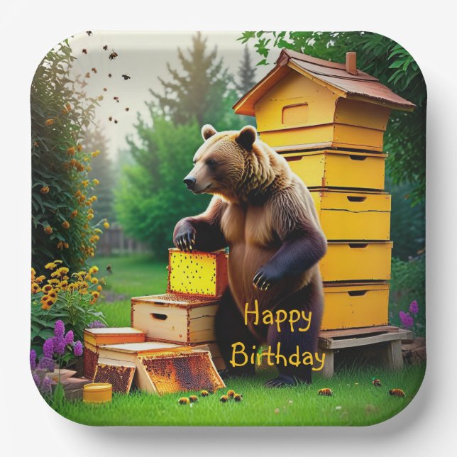 Beehive Bear Paper Plate (Front)