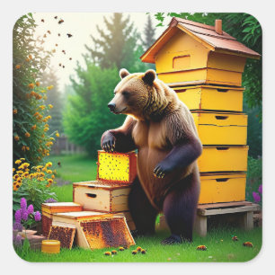 Beehive Bear Square Sticker