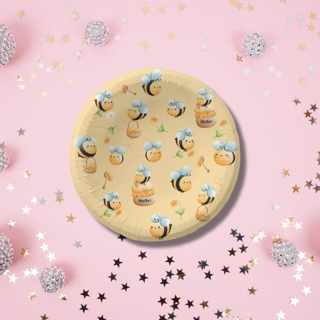 Beehive Bees and Honey First Bee-Themed Birthday Paper Plate (Creator Uploaded)