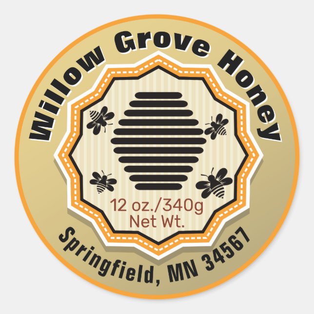 Beehive Bees Honey Jar Food Labels (Front)