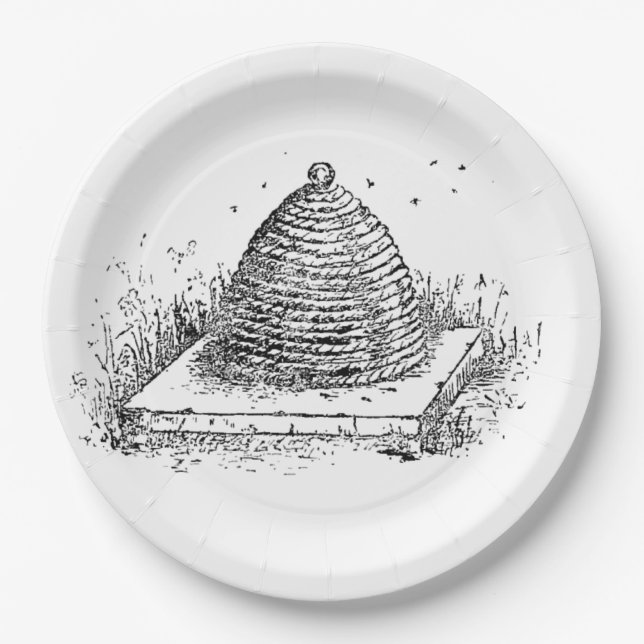 Beehive Black and White Vintage Drawing Paper Plate (Front)
