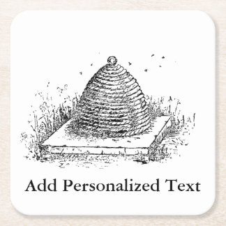 Beehive Black and White Vintage Drawing Square Paper Coaster