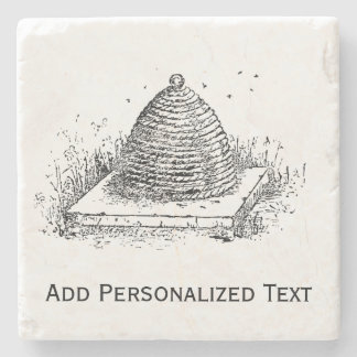 Beehive Black and White Vintage Drawing Stone Coaster