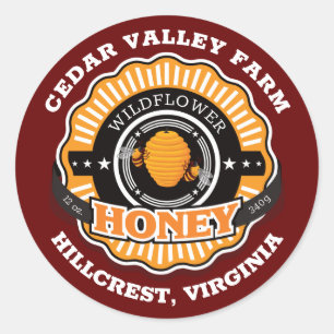 Beehive Emblem Honey Jar Dark Red Classic Round Sticker