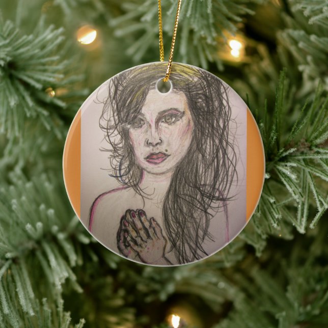 Beehive Girl Praying Ceramic Tree Decoration (Tree)