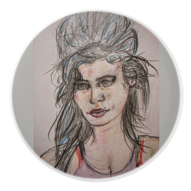 Beehive Girl Walking Ceramic Knob (Front)