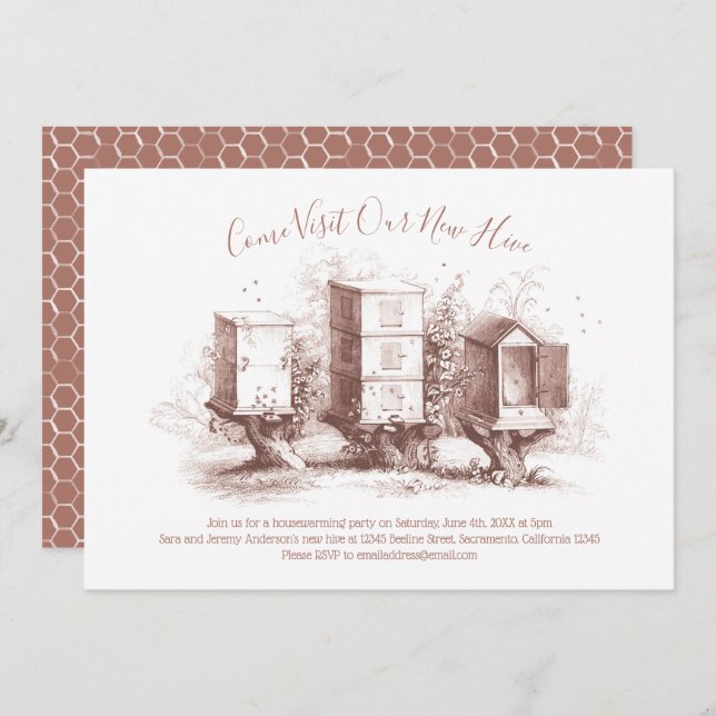 Beehive Honeycomb Housewarming Party Invitation (Front/Back)