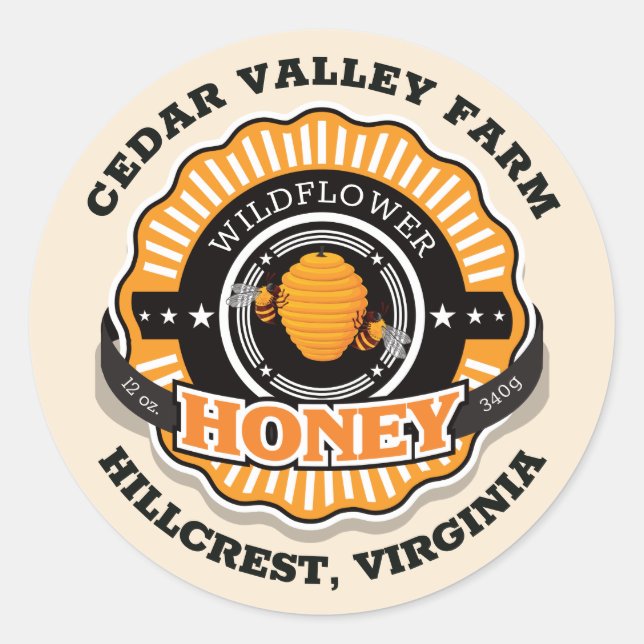 Beehive Sunburst Goldenrod Honey Classic Round Sticker (Front)