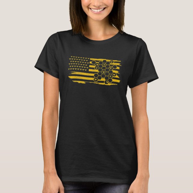 Beekeeper American Flag Patriotic Bee Honey Beekee T-Shirt (Front)