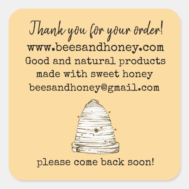 Beekeeper Apiary Thank You For Your Order  Square Sticker (Front)