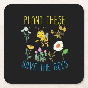 Beekeeper Art Plant These Save The Bees Square Paper Coaster