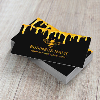 Beekeeper Bee Logo Honey Apiary Gold Drips Farm Business Card