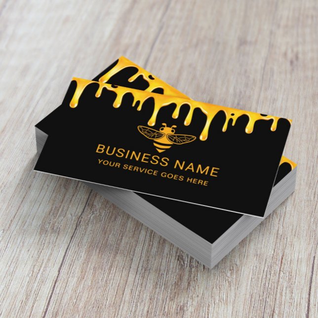 Beekeeper Bee Logo Honey Apiary Gold Drips Farm Business Card (Creator Uploaded)