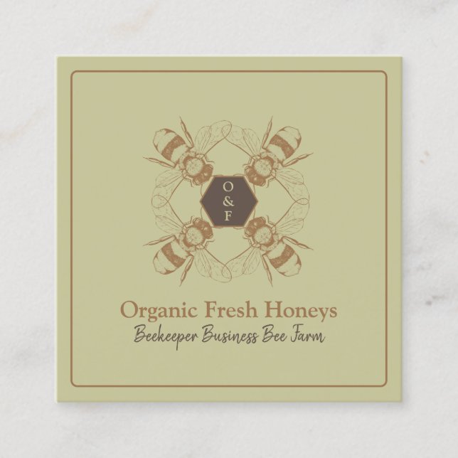 Beekeeper Bees Beige Honeycomb Farm Apiary Square Business Card (Front)