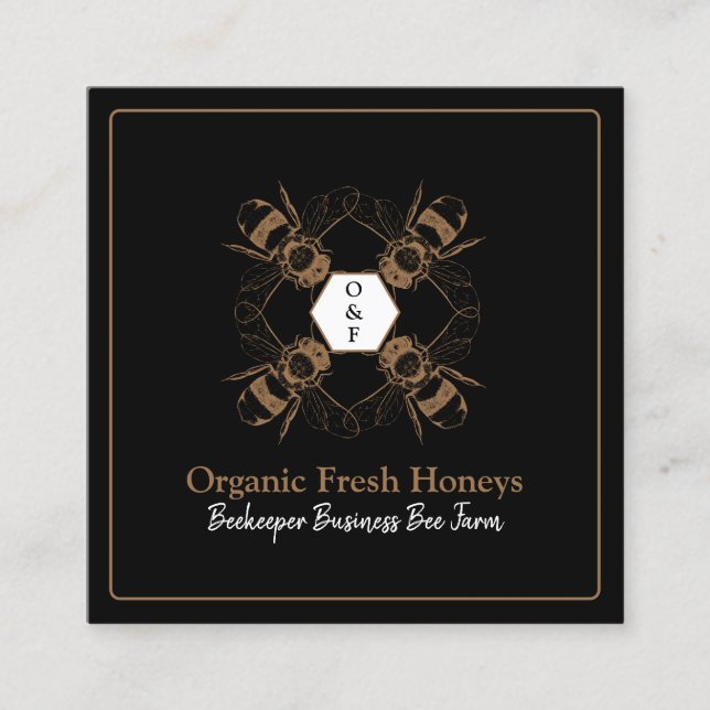 Beekeeper Bees Black Honeycomb Farm Apiary Square Business Card (Front)