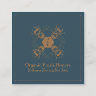 Beekeeper Bees Navy Honeycomb Farm Apiary Square Business Card