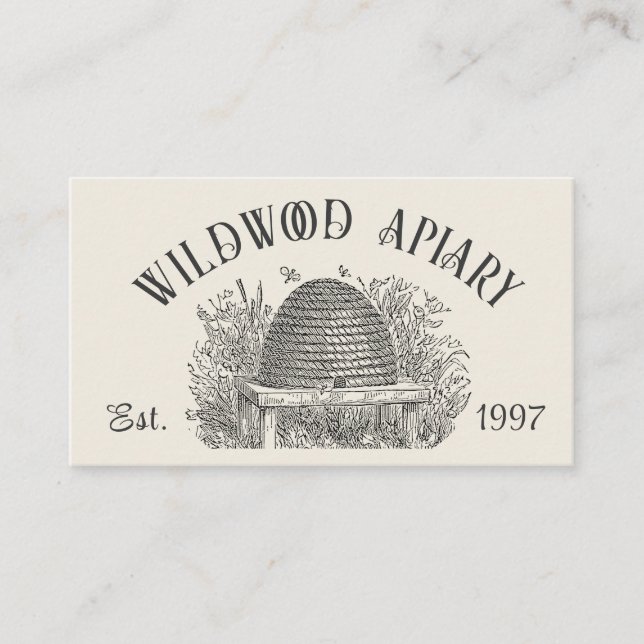 Beekeeper Cottage Style Vintage Skep & Honeybees Business Card (Front)