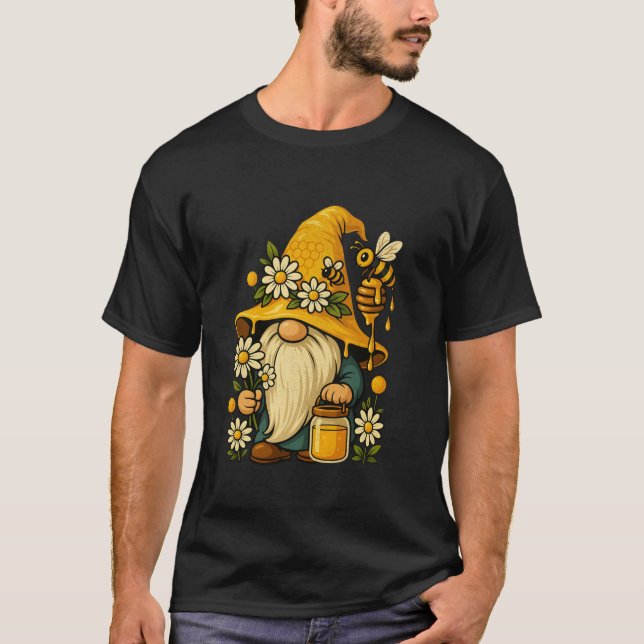 Beekeeper Cute Gnome Floral Bee Summer Botanical G T-Shirt (Front)