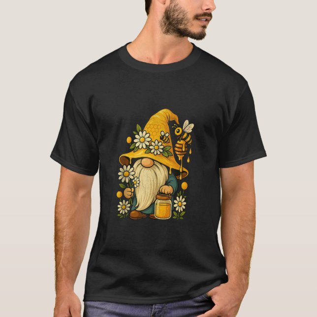 Beekeeper Cute Gnome Floral Bee Summer Botanical G T-Shirt (Front)
