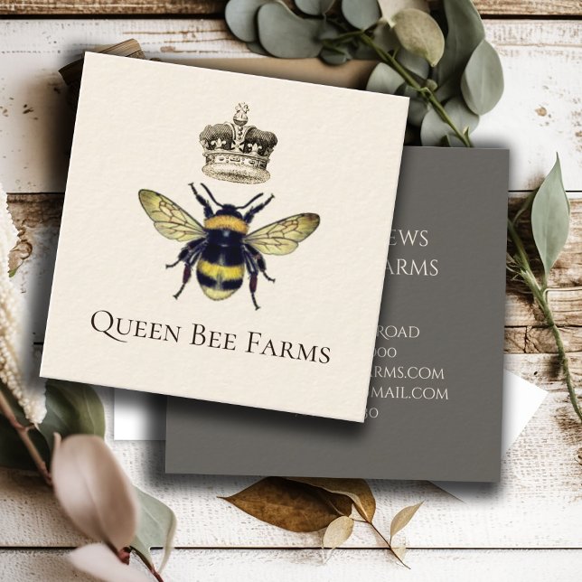 Beekeeper Farm Apiary Bee And Crown Honey Logo Square Business Card (Creator Uploaded)