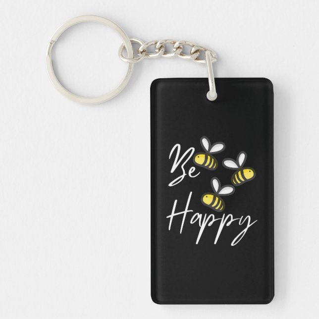 Beekeeper Gift | Beekeeper Be Happy Key Ring (Front)