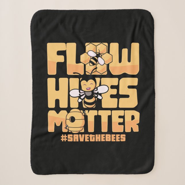 Beekeeper Gift | Flow Hives Matter Bees Sherpa Blanket (Front)
